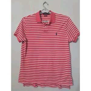 Polo Ralph Lauren Orange‎ White Striped Polo Shirt Men's Size Large Preppy